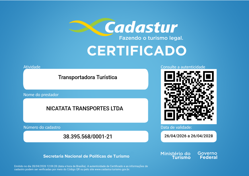 Certificado Cadastur da Nicatata Transportes